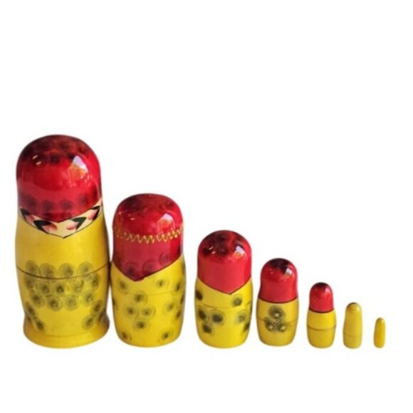 Russian Nesting Dolls Set of 7 Hand Painted Russia Floral Woman Aprx 6" - Picture 6 of 7
